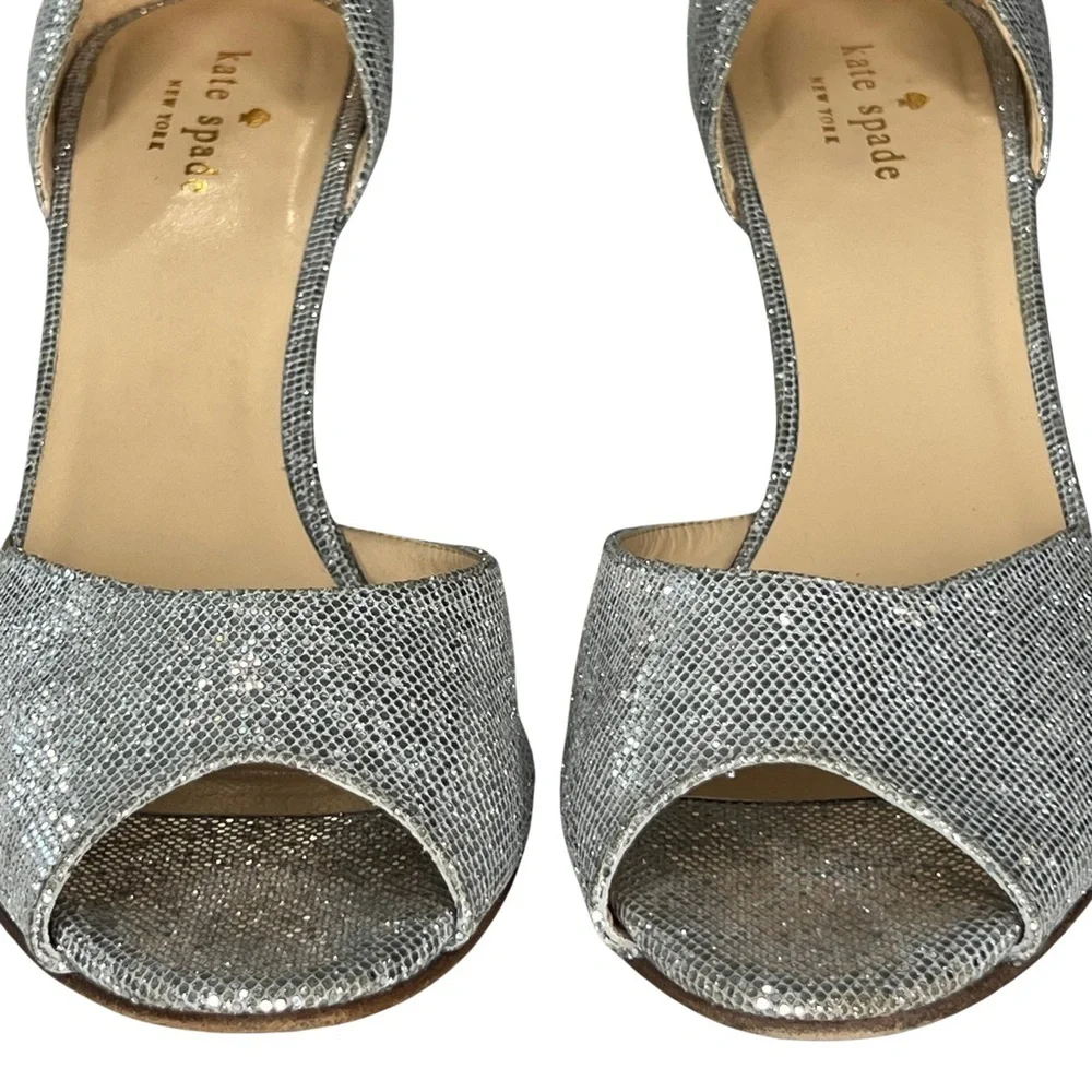 kate spade Heels Glitter Sage D’Orsay Peep Toe Pumps Sparkly Silver Starlight 9
